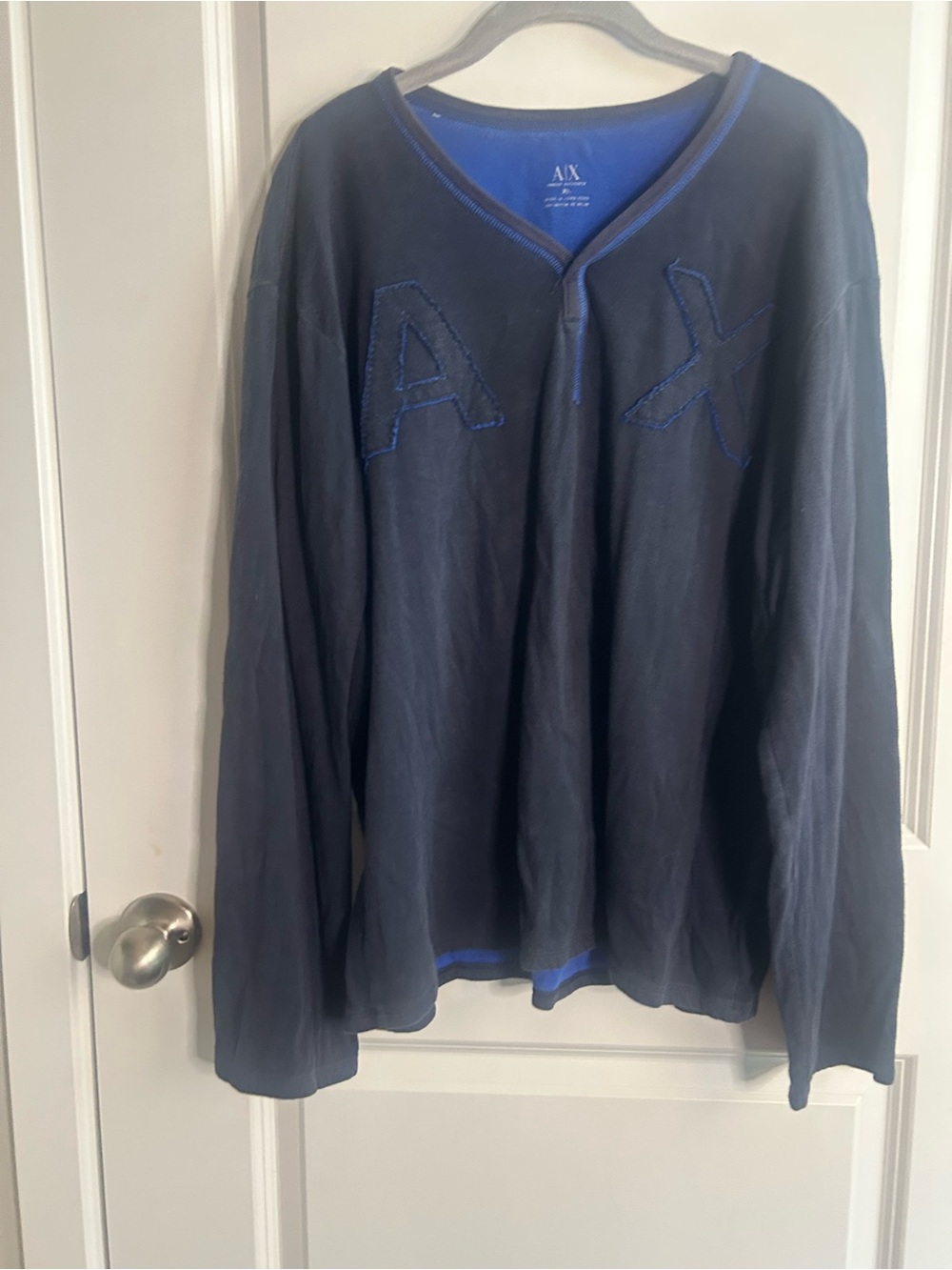 A/X Armani Exchange Men’s Navy Long-Sleeve Shirt with Blue Trim